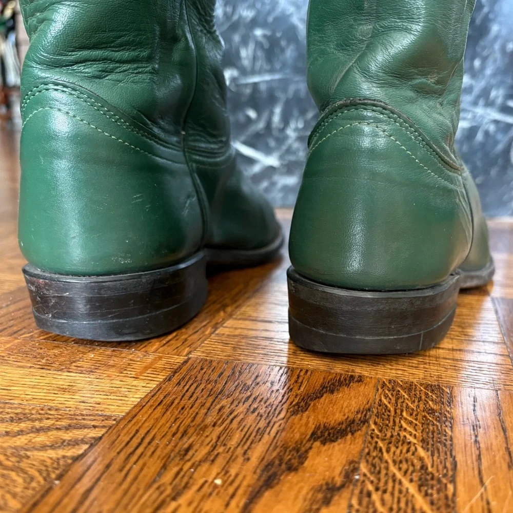 Justin Vintage Cowboy Original Green Roper Western Leather Boots - Made in USA - Picture 5 of 16